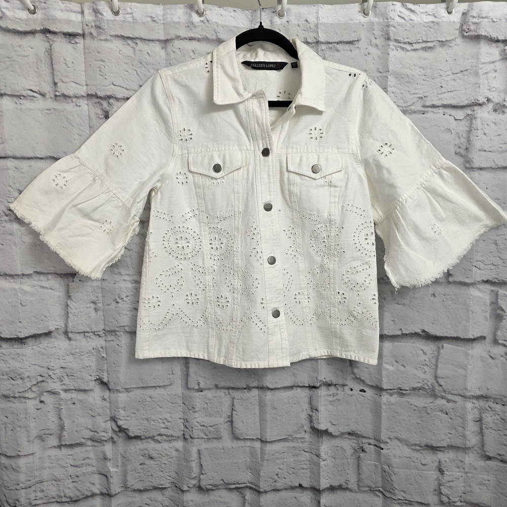 Colleen Lopez White Eyelet Jacket Size Medium